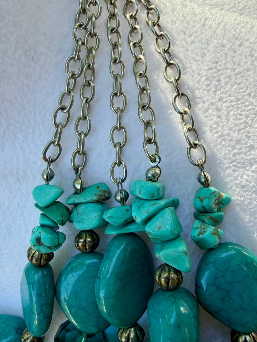 Multi Strand Layered Faux Turquoise Beaded Stone Statement Necklace Southwest - Picture 10 of 16
